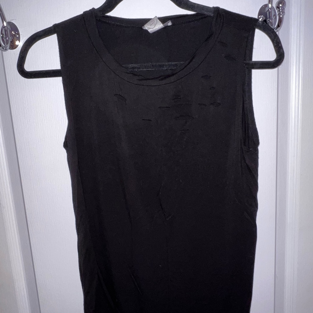 Plain, Black Ripped Tank Top